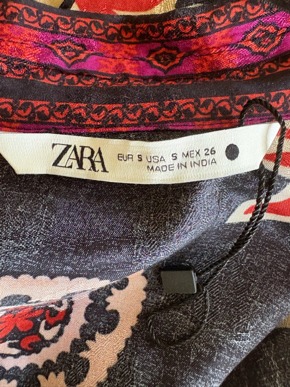 NWOT Zara Boho Black Floral Button-Up Shirt Blouse with Red and Orange Pattern - Picture 10 of 14